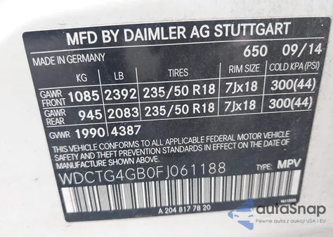 2015 Mercedes-Benz Gla 250 4Matic from USA, damaged, VIN WDCTG4GB0FJ061188